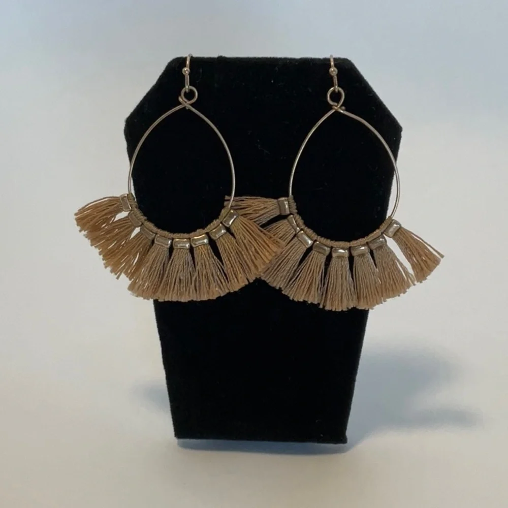 Earrings Tan Tassel with Bronze Tone Accent